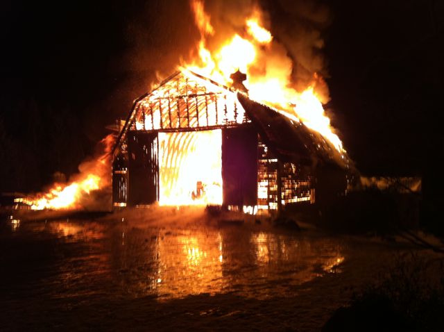 On January 2012 our barn burned flat, taking with it all our vegetable washing and processing equipment, our walk-in coolers and freezers, our cool storage, tractors, implements, tools, supplies, and the year's harvest of food.